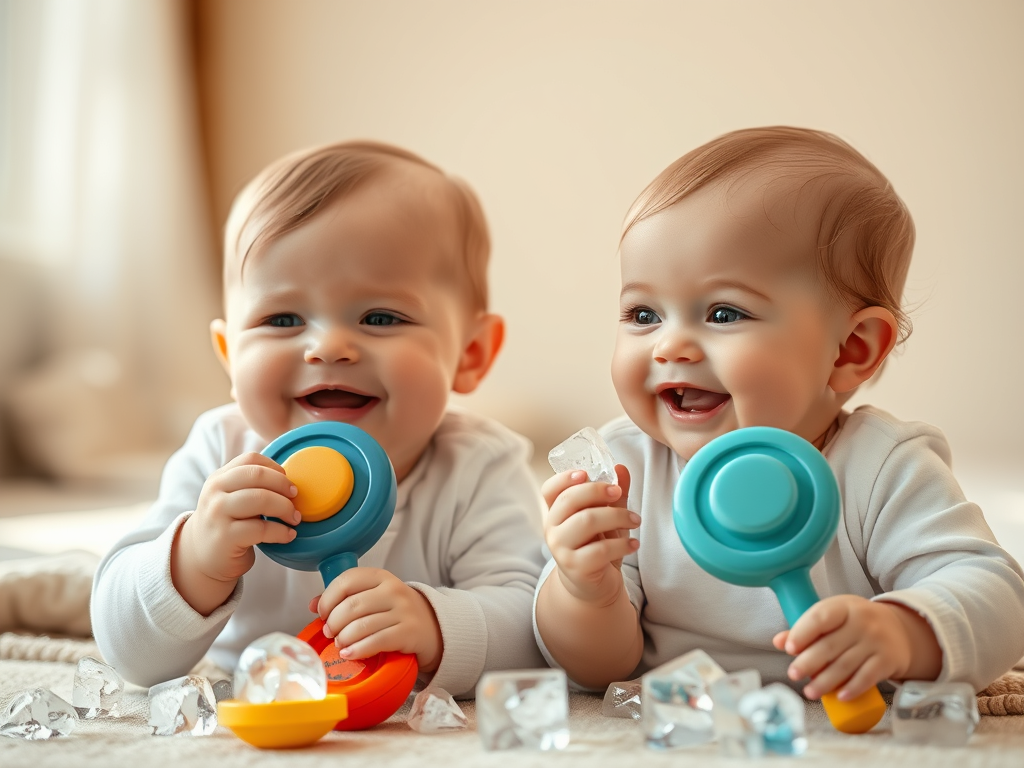 Mellizos experimentando sonidos con instrumentos musicales infantiles